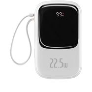 Baseus Qpow Digital Display powerbank with fast charging 20000mAh 22.5W QC/PD/SCP/FCP with built-in USB-C cable white, Baseus