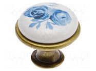 Knob; Ø: 26.5mm; H: 23mm; porcelain,zamak; blue rose; furniture GTV Poland