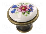 Knob; Ø: 26.5mm; H: 23mm; porcelain,zamak; spring flower; furniture GTV Poland