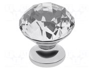Knob; Ø: 25mm; H: 28mm; glass,zamak; Glamour; Plating: galvanized GTV Poland