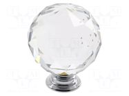 Knob; Ø: 40mm; H: 48mm; glass,zamak; Plating: galvanized; furniture GTV Poland