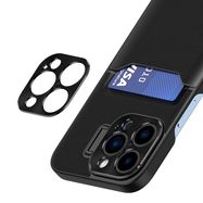 Leather Stand Case for iPhone 14 Pro Max cover card wallet with stand black, Hurtel