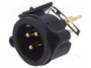 Connector: XLR; socket; male; PIN: 3; straight; THT; black; 6A NEUTRIK
