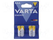 Battery: alkaline; AAA,R3; 1.5V; non-rechargeable; 4pcs. VARTA