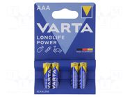 Battery: alkaline; AAA,R3; 1.5V; non-rechargeable; 4pcs. VARTA