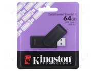 Pendrive; USB 3.2 Gen 1; 64GB; DataTraveler Exodia S; black KINGSTON TECHNOLOGY