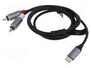 Cable; RCA plug x2,USB C plug; nickel plated; 1m; black; Cu VENTION