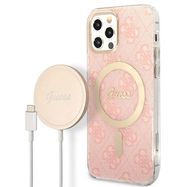 Set Guess GUBPP12MH4EACSP Case+ Charger iPhone 12/12 Pro pink/pink hard case 4G Print MagSafe, Guess