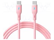 Cable; USB 2.0; USB C plug,both sides; nickel plated; 1m; pink; Cu AKYGA