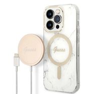 Guess GUBPP14LHMEACSH Case+ Charger Set iPhone 14 Pro 6.1&quot; white/white hard case Marble MagSafe, Guess