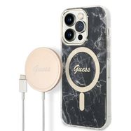 Set Guess GUBPP14LHMEACSK Case+ Charger iPhone 14 Pro 6.1" black/black hard case Marble MagSafe, Guess