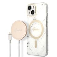 Set Guess GUBPP14MHMEACSH Case+ Charger iPhone 14 Plus 6.7" white/white hard case Marble MagSafe, Guess