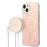 Set Guess GUBPP14SH4EACSP Case+ Charger iPhone 14 6.1" pink/pink hard case 4G Print MagSafe, Guess