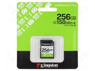 Memory card; microSD; R: 150MB/s; Class 10 UHS-I U1 V10; 256GB KINGSTON TECHNOLOGY