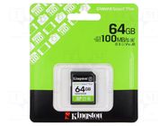 Memory card; microSD; R: 100MB/s; Class 10 UHS-I U1 V10; 64GB KINGSTON TECHNOLOGY