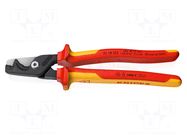 Cutters; insulated; for cables; 225mm; Blade: about 56 HRC KNIPEX