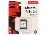 Memory card; industrial; microSDHC; R: 100MB/s; W: 80MB/s; 64GB KINGSTON TECHNOLOGY