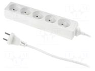 Extension lead; 2x1mm2; 3m; Sockets no: 5; PVC; white; Schuko; 10A PLASTROL
