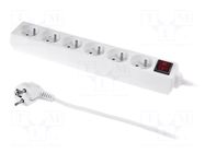 Extension lead; 3x1mm2; 1.5m; Sockets no: 6; PVC; white; Schuko; 10A PLASTROL