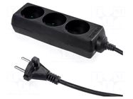 Extension lead; 2x1mm2; 1.5m; Sockets no: 3; PVC; black; Schuko; 10A PLASTROL