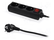 Extension lead; 3x1mm2; 5m; Sockets no: 3; PVC; black; Schuko; 10A PLASTROL
