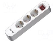Extension lead; 3x1.5mm2; 5m; Sockets no: 5; PVC; white; Schuko; 16A PLASTROL
