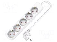 Extension lead; 3x1.5mm2; 3m; Sockets no: 5; PVC; white; Schuko; 16A PLASTROL