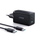 Joyroom fast GaN charger 65W USB-A, 2x USB-C black + USB-C - USB-C cable 100W 1.2m (TCG01), Joyroom