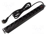 Plug socket strip: protective; Sockets: 9; 230VAC; 16A; black; 2m LANBERG