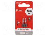 Screwdriver bit; Torx®; TX08; Kind: impact; Overall len: 25mm Milwaukee