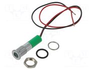Indicator: LED; flat; green; Ø8mm; IP67; Q8; cables; 200mm; brass APEM