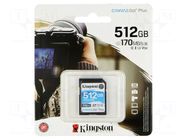 Memory card; SDXC; R: 170MB/s; W: 90MB/s; Class 10 UHS I U3; 512GB KINGSTON TECHNOLOGY
