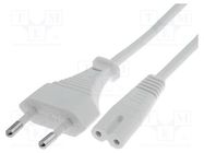 Cable; 2x0.75mm2; CEE 7/16 (C) plug,IEC C7 female; PVC; 3m; white 