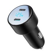 2x USB C 70W car charger with LED display Joyroom JR-CCD02 - black, Joyroom