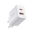 Joyroom JR-TCF05 20W USB-C / USB-A Fast Dual Port Wall Charger - White + USB-C - Lightning 1m, Joyroom