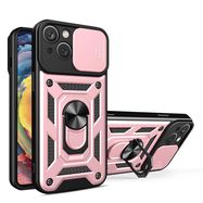 Hybrid Armor Camshield Case with Stand and Camera Cover for iPhone 15 Plus - Pink, Hurtel