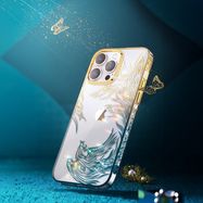 Luxury iPhone 14 Plus Case with Kingxbar Phoenix Crystals - Gold and Blue, Kingxbar