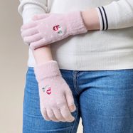 Women's winter telephone gloves with a snowman and a Christmas tree - pink, Hurtel
