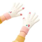 Women's winter telephone gloves with a snowman and a Christmas tree - white and pink, Hurtel