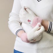 Women's winter telephone gloves with a snowman and a Christmas tree - white and pink, Hurtel