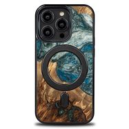 Wood and Resin Case for iPhone 14 Pro MagSafe Bewood Unique Planet Earth - Blue-Green, Bewood