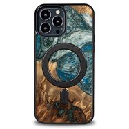 Wood and Resin Case for iPhone 13 Pro Max MagSafe Bewood Unique Planet Earth - Blue Green, Bewood