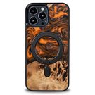 Wood and Resin Case for iPhone 13 Pro Max MagSafe Bewood Unique Orange - Orange and Black, Bewood