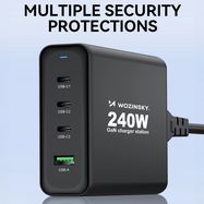 GaN Wozinsky WGCSB 240W USB-A / 3 x USB-C Wall Charger - Black, Wozinsky