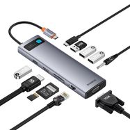 HUB 11in1 Baseus Metal Gleam Series USB-C to USB-C PD / 3x USB-A 3.0 / USB-A 2.0 / HDMI / VGA / AUX / RJ-45 / SD TF - gray, Baseus