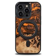 Wood and resin case for iPhone 15 Pro MagSafe Bewood Unique Orange - orange and black, Bewood