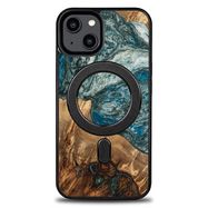 Wood and resin case for iPhone 15 Plus MagSafe Bewood Unique Planet Earth - blue-green, Bewood
