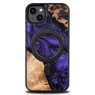 Wood and resin case for iPhone 15 Plus MagSafe Bewood Unique Violet - purple and black, Bewood