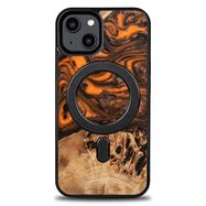 Wood and resin case for iPhone 15 Plus MagSafe Bewood Unique Orange - orange and black, Bewood