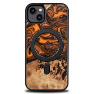 Wood and resin case for iPhone 15 Plus MagSafe Bewood Unique Orange - orange and black, Bewood